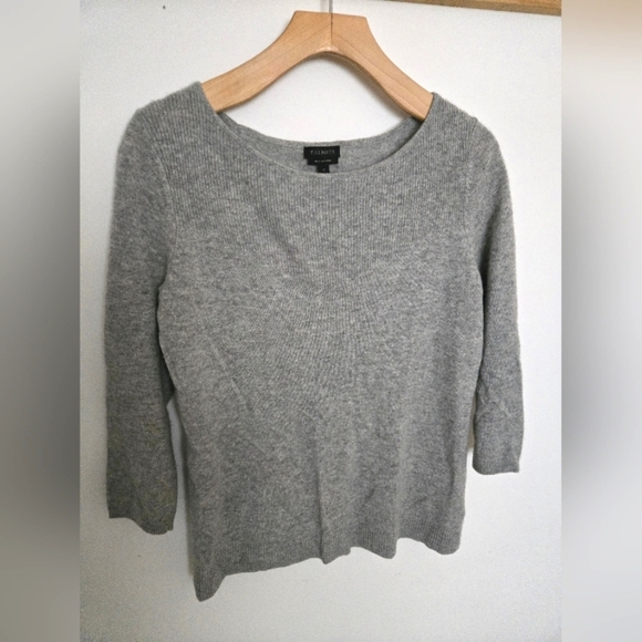 Talbots 100% Cashmere grey 3/4 sleeve boat neck sweater | size small - Picture 1 of 5